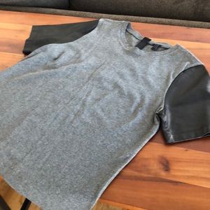 J Crew Grey cotton and black leather T-shirt